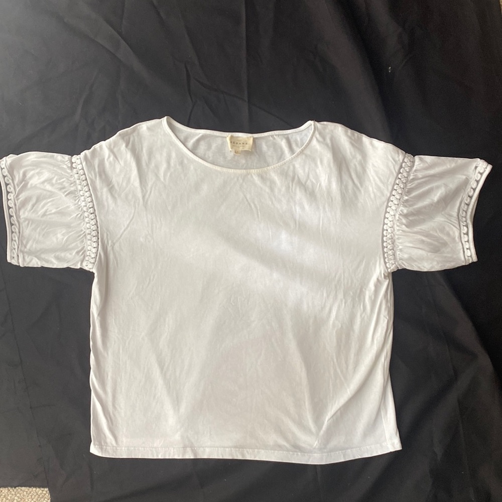 Sezane Scoop-Neck Tee, Lace Details on Sleeves